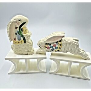 Set Of Bunnies (2) Made To Look Like Carved Wood 8" & 5"